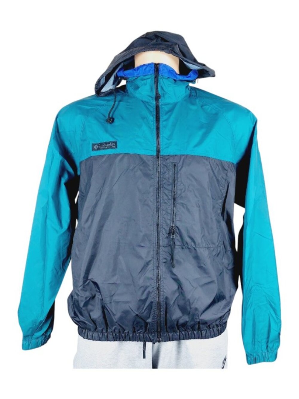 Columbia Men's Blue Black Sportswear Colorblock Hooded Windbreaker Jacket Size M